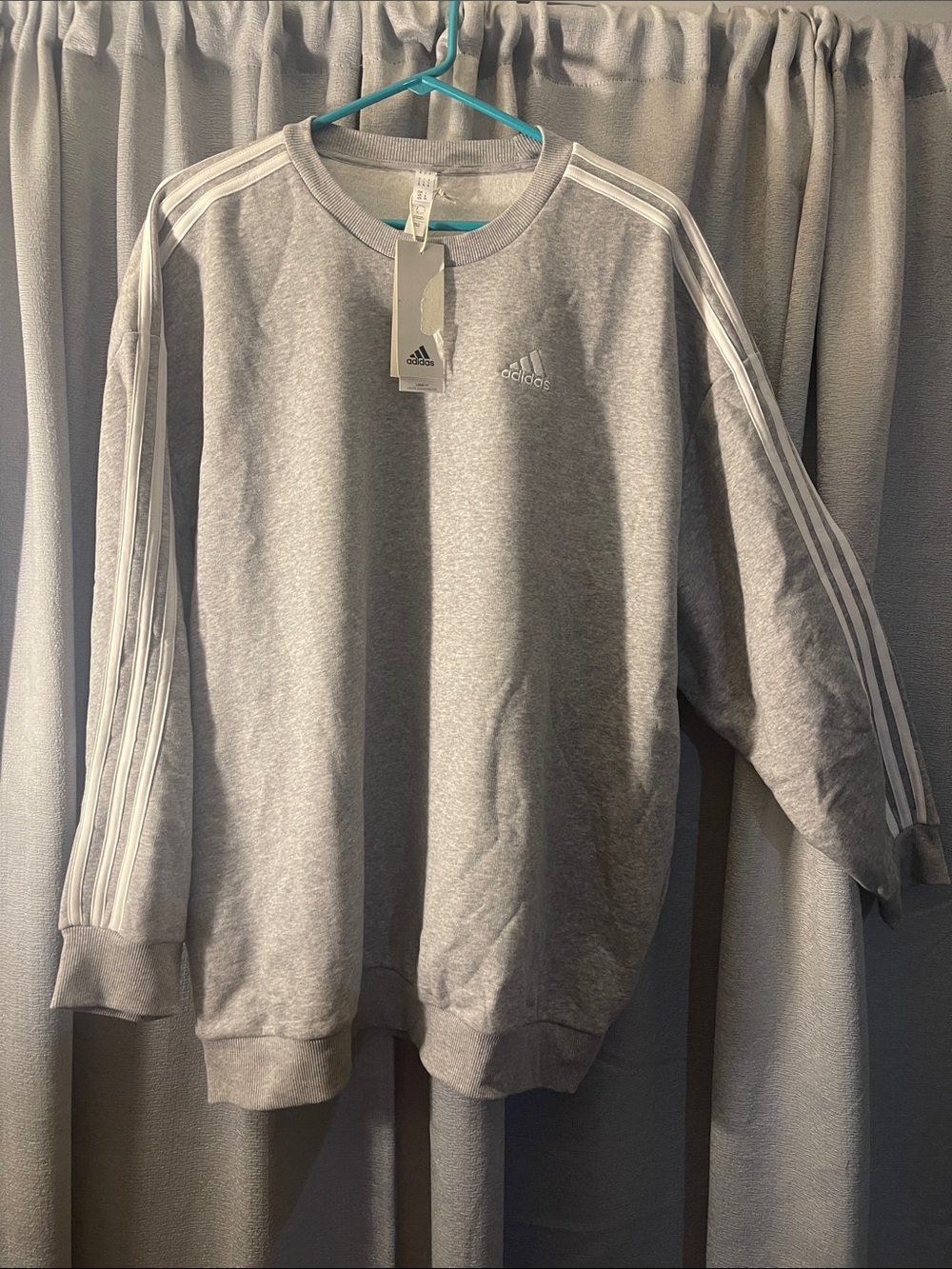 adidas Men’s Light Gray Crewneck Sweatshirt with White Stripes